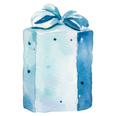 Suluboya vektör boyalı hediye kutusu. El çizimi tatil tasarımı ögesi beyaz arkaplanda izole edildi.