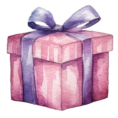 Suluboya vektör boyalı hediye kutusu. El çizimi tatil tasarımı ögesi beyaz arkaplanda izole edildi.