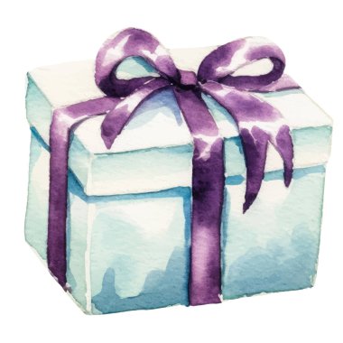 Suluboya vektör boyalı hediye kutusu. El çizimi tatil tasarımı ögesi beyaz arkaplanda izole edildi.