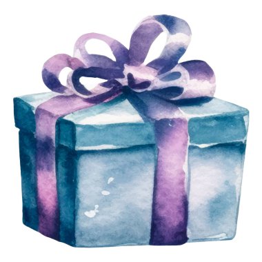 Suluboya vektör boyalı hediye kutusu. El çizimi tatil tasarımı ögesi beyaz arkaplanda izole edildi.