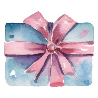 Suluboya vektör boyalı hediye kutusu. El çizimi tatil tasarımı ögesi beyaz arkaplanda izole edildi.