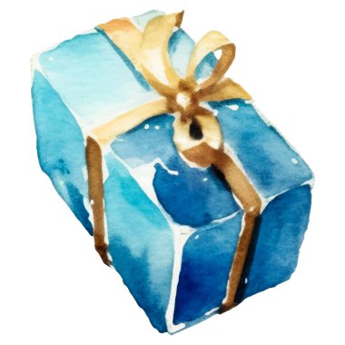 Suluboya vektör boyalı hediye kutusu. El çizimi tatil tasarımı ögesi beyaz arkaplanda izole edildi.