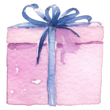 Suluboya vektör boyalı hediye kutusu. El çizimi tatil tasarımı ögesi beyaz arkaplanda izole edildi.