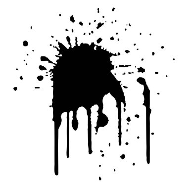 Siyah mürekkep damlaları ve boya damlaları. El çizimi tasarım ögeleri beyaz arkaplanda izole edildi