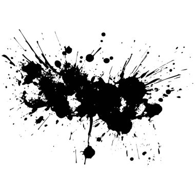 Siyah mürekkep damlaları ve boya damlaları. El çizimi tasarım ögeleri beyaz arkaplanda izole edildi