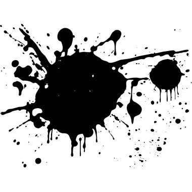 Siyah mürekkep damlaları ve boya damlaları. El çizimi tasarım ögeleri beyaz arkaplanda izole edildi