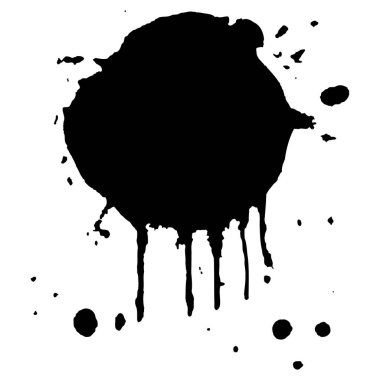 Siyah mürekkep damlaları ve boya damlaları. El çizimi tasarım ögeleri beyaz arkaplanda izole edildi