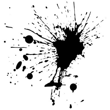 Siyah mürekkep damlaları ve boya damlaları. El çizimi tasarım ögeleri beyaz arkaplanda izole edildi