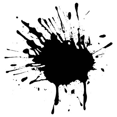 Siyah mürekkep damlaları ve boya damlaları. El çizimi tasarım ögeleri beyaz arkaplanda izole edildi