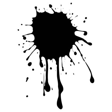 Siyah mürekkep damlaları ve boya damlaları. El çizimi tasarım ögeleri beyaz arkaplanda izole edildi