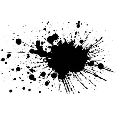 Siyah mürekkep damlaları ve boya damlaları. El çizimi tasarım ögeleri beyaz arkaplanda izole edildi