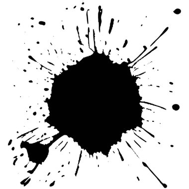 Siyah mürekkep damlaları ve boya damlaları. El çizimi tasarım ögeleri beyaz arkaplanda izole edildi