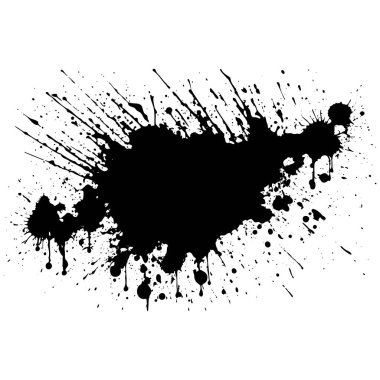 Siyah mürekkep damlaları ve boya damlaları. El çizimi tasarım ögeleri beyaz arkaplanda izole edildi