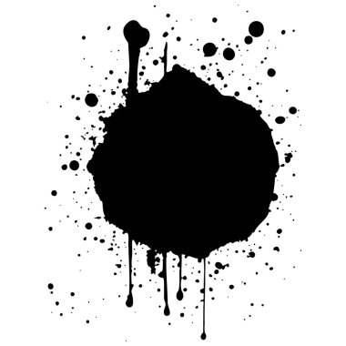 Siyah mürekkep damlaları ve boya damlaları. El çizimi tasarım ögeleri beyaz arkaplanda izole edildi