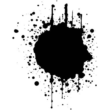 Siyah mürekkep damlaları ve boya damlaları. El çizimi tasarım ögeleri beyaz arkaplanda izole edildi