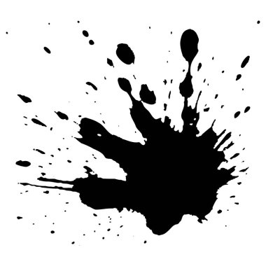 Siyah mürekkep damlaları ve boya damlaları. El çizimi tasarım ögeleri beyaz arkaplanda izole edildi