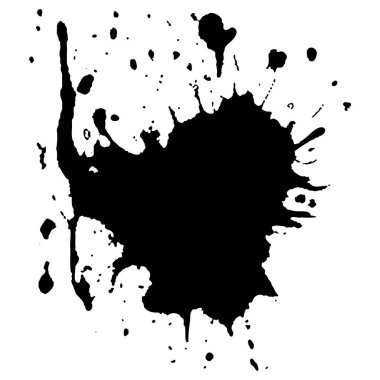 Siyah mürekkep damlaları ve boya damlaları. El çizimi tasarım ögeleri beyaz arkaplanda izole edildi