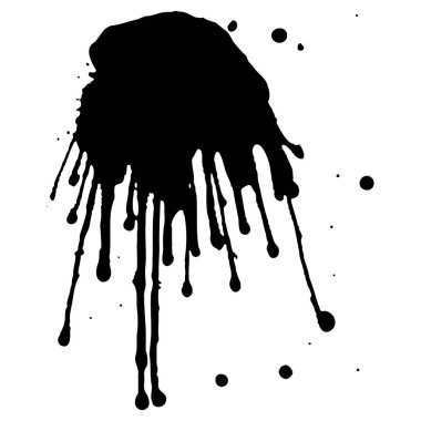 Siyah mürekkep damlaları ve boya damlaları. El çizimi tasarım ögeleri beyaz arkaplanda izole edildi