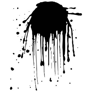 Siyah mürekkep damlaları ve boya damlaları. El çizimi tasarım ögeleri beyaz arkaplanda izole edildi