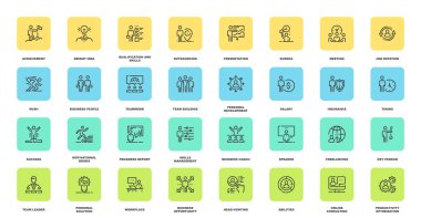 Vektör iş insanlar düz çizgi web simgeler kümesi. Her simge özenle tasarlanmış piksel mükemmel 48 x 48 Boyut ızgarası üzerinde ayarlanabilir darbeleri ile. Tamamen düzenlenebilir ve kullanımı kolay.