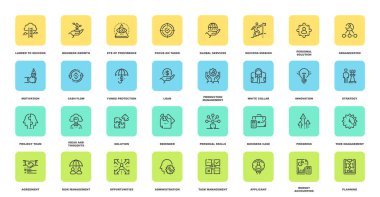 Vektör iş yönetimi düz çizgi web simgeleri ayarlayın. Her simge özenle tasarlanmış piksel mükemmel 48 x 48 Boyut ızgarası üzerinde ayarlanabilir darbeleri ile. Tamamen düzenlenebilir ve kullanımı kolay.