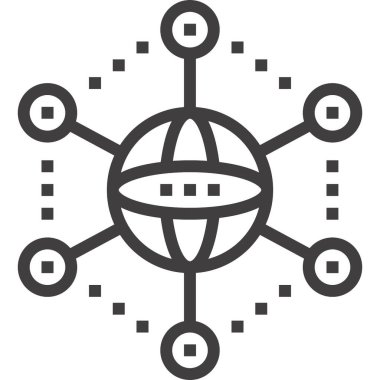 Küresel ağ tasarımı kavramının modern düz çizgi vektör çizim simgesi. Mobil ve web grafikleri için simge. Taslak sembol, logo yaratıcı konsept. Basit ve temiz doğrusal pictogram