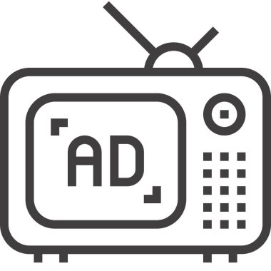 Televizyon reklamları tasarım konseptinin modern düz çizgi vektör illüstrasyon ikonu. Mobil ve web grafikleri için simge. Taslak sembol, logo yaratıcı konsept. Basit ve temiz doğrusal pictogram