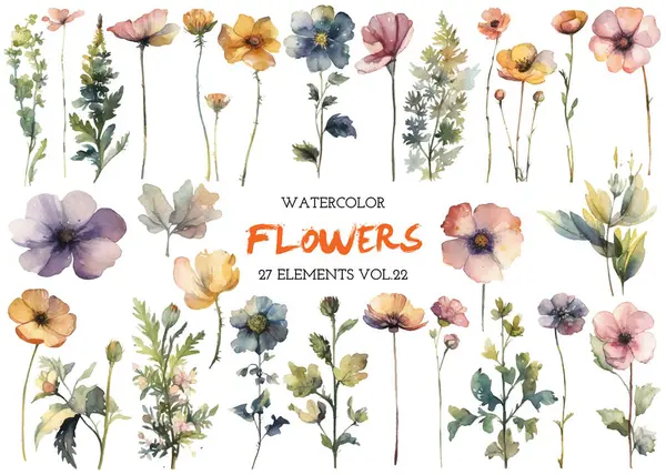Vektör suluboya çiçek. El çizimi çiçek tasarımı elementleri beyaz arkaplanda izole.