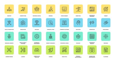 Başlangıcın vektör kümesi ve yeni iş düz çizgi web simgeleri. Ayarlanabilir darbelere sahip her bir simge mükemmel 48X48 piksel boyutunda dizayn edilmiştir. Tamamen düzenlenebilir ve kullanımı kolay..