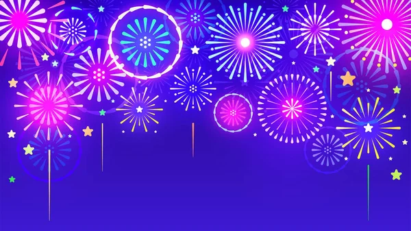 花火ベクトルグラフィックライトと輝きお祝いイラストバナーの背景 — ストックベクタ