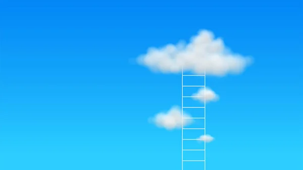 Escalera Que Conduce Fondo Blanco Nubes Esponjosas Vector — Vector de stock