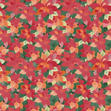 Noel çiçekli çiçek desenli kusursuz desenler tatil dekorasyonu, hediye paketi, davetiyeler ve mevsimlik markalar, çiçekçiler ve organizatörler için mükemmeldir. Vektör illüstrasyonu