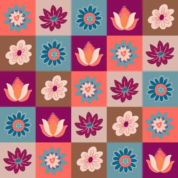 Kusursuz desenli çiçek desenli ince desenli farklı stilize çiçekler. Manjant, portakal, zeytin ve bej tonlarında. Tekstil ve duvar kağıtları için ideal.