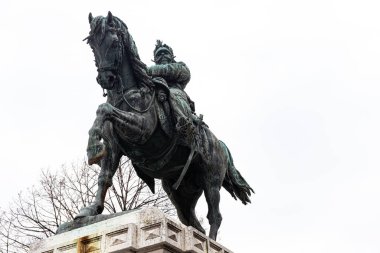 Vittorio Emanuele II equestrian statue in Piazza Bra, Verona, Italy - panoramic view of historical monument in city center