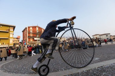 DOMIGLIARA, VERONA, ITALY, FEBRUARY, 2023: One of the oldest carnivals in Europe is the Verona Carnival, known as Bacanal del Gnoco