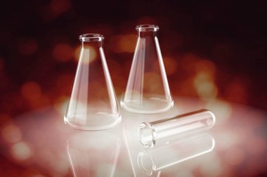 Beyaz arka planda matara. Laboratuvar camları. 3B görüntüleme (Yükseklik Çözünürlüğü 3D Resim)