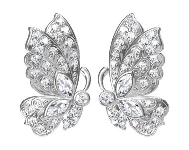 Beyaz altın vücuttaki güzel elmas küpeler en lüks 3D görüntüler.