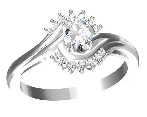 ホワイトゴールドボディのダイヤモンドリングは 最も豪華な3Dレンダリングを形作ります ストックフォト