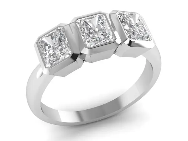 ホワイトゴールドボディのダイヤモンドリングは 最も豪華な3Dレンダリングを形作ります ストック写真