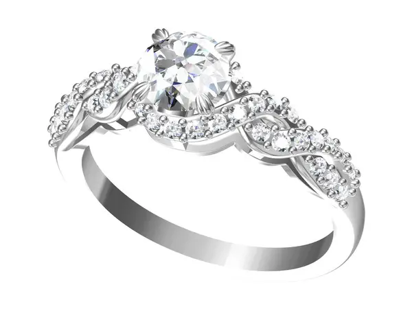 Diamanty Prsten Bílém Zlatě Tělo Tvar Nejvíce Luxusní Vykreslování Royalty Free Stock Fotografie