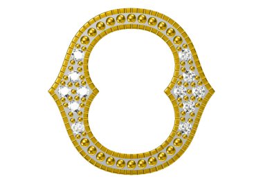 Beyaz arka planda elmaslarla izole edilmiş lüks altın alfabe. 3B illüstrasyon.