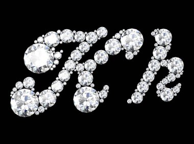 Siyaha izole edilmiş değerli taşlı elmas harfler. (yüksek çözünürlüklü 3B resim)