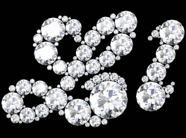 Siyaha izole edilmiş değerli taşlı elmas harfler. (yüksek çözünürlüklü 3B resim)