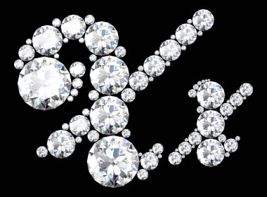 Siyaha izole edilmiş değerli taşlı elmas harfler. (yüksek çözünürlüklü 3B resim)