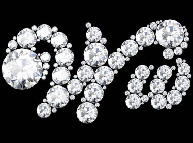 Siyaha izole edilmiş değerli taşlı elmas harfler. (yüksek çözünürlüklü 3B resim)