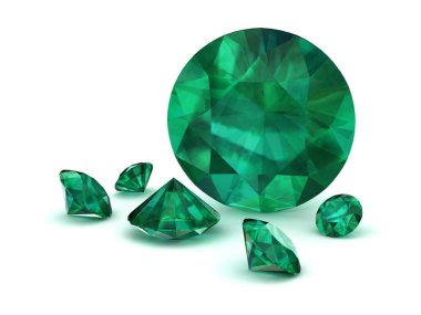 Beyaz zemin üzerinde güzel mücevherler, üç boyutlu görüntüleme