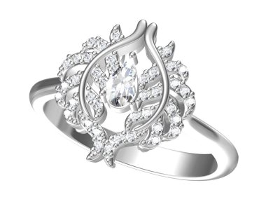 Evlilik yüzüğü beyaz arka planda. 3B görüntüleme