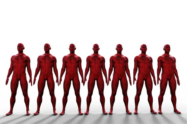 Illustratie Rij Van Rode Kale Naakte Mannen Witte Achtergrond — Stockfoto