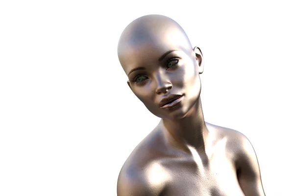 白い背景にはげ銀の裸の女性の肖像画 3Dイラスト — ストック写真