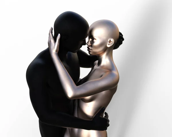 Ilustrace Holohlavý Pár Objímající Černošky Muž Stříbrná Žena Bílém Pozadí — Stock fotografie